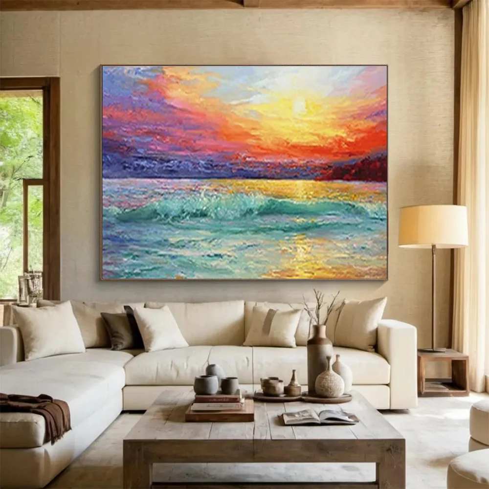 Seaside Hand-painted Original Sunset Canvas Luminous Abstract Canvas 28P1K